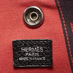 Pre Owned Hermès Ecru/Noir Toile and Buffalo Skipper Leather Garden Party 36 Bag