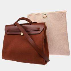 Pre Owned Hermes Brown Toile Officier H Herbag 39 Handbag