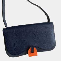 Hermes Colorado Canvas Leather Trim Dark Blue Saddle Bag