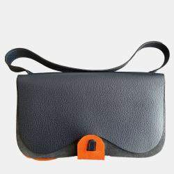 Hermes Colorado Canvas Leather Trim Dark Blue Saddle Bag