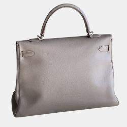 Hermes Etoupe,Blue Epsom Leather Kelly 35 Top Handle Bag