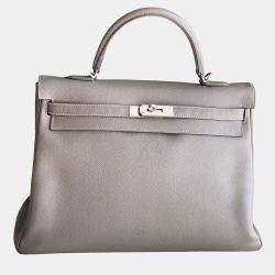 Hermes Etoupe,Blue Epsom Leather Kelly 35 Top Handle Bag