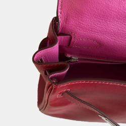 Hermes Red Leather Kelly 28 Top Handle Bag