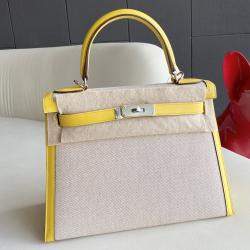 Hermes Napoli Yellow Canvas Kelly 28