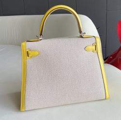 Hermes Napoli Yellow Canvas Kelly 28