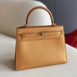 Hermes Bronze Togo Leather Kelly 25 Top Handle Bag