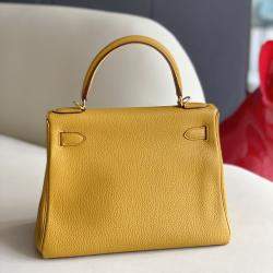 Hermes Amber Yellow Leather Kelly 28 Top Handle Bag
