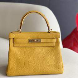Hermes Amber Yellow Leather Kelly 28 Top Handle Bag