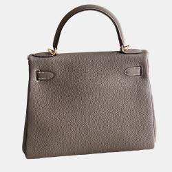 Hermes Etoupe Togo Leather Kelly 28 Top Handle Bag