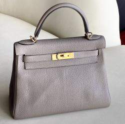 Hermes Gris Asphalte Togo Leather Kelly 28 Top Handle Bag