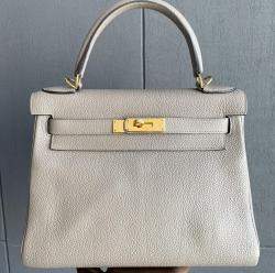 Hermes Gris Asphalte Togo Leather Kelly 28 Top Handle Bag