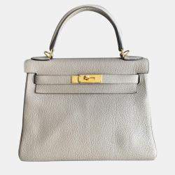 Hermes Gris Asphalte Togo Leather Kelly 28 Top Handle Bag