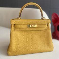 Hermes Amber Yellow Togo Leather Kelly 28 Top Handle Bag
