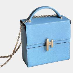 Hermes Candy Blue Leather Cinhetic Top Handle Boxy Bag