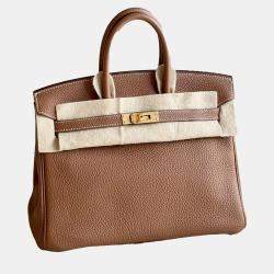 Hermes Gold/Brown Togo Leather Brikin 25 Top Handle Bag