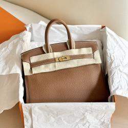 Hermes Gold/Brown Togo Leather Brikin 25 Top Handle Bag