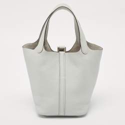 Hermès Bleu Pale Taurillon Clemence Leather Picotin Lock 18 Bag