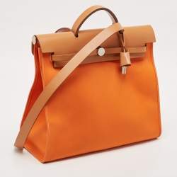 Pre Owned Hermès Orange/Natural Toile and Vache Hunter Herbag Zip 39 Bag