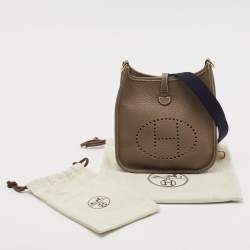 Hermes Etoupe/Bleu Indigo Taurillon Clemence Leather Amazone Evelyne TPM Bag