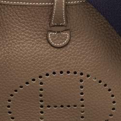 Hermes Etoupe/Bleu Indigo Taurillon Clemence Leather Amazone Evelyne TPM Bag