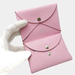 Hermes Pink Epsom Leather Calvi Duo Card Case