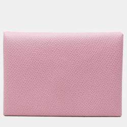 Hermes Pink Epsom Leather Calvi Duo Card Case