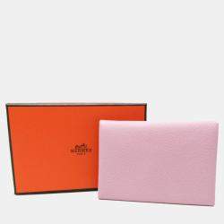 Hermes Pink Epsom Leather Calvi Duo Card Case
