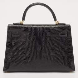Hermes Noir Lizard Niloticus Gold Finish Mini Kelly II Sellier 20 Bag