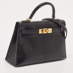 Hermes Noir Lizard Niloticus Gold Finish Mini Kelly II Sellier 20 Bag