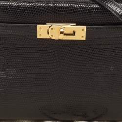 Hermes Noir Lizard Niloticus Gold Finish Mini Kelly II Sellier 20 Bag