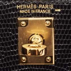 Hermes Noir Lizard Niloticus Gold Finish Mini Kelly II Sellier 20 Bag