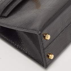 Hermes Noir Lizard Niloticus Gold Finish Mini Kelly II Sellier 20 Bag