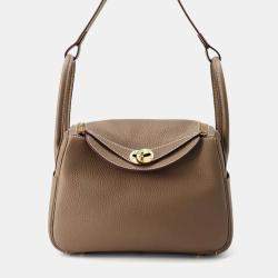 Hermes Etoupe Taurillon Clemence Lindy 26 Shoulder Bag