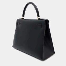 Hermes Black Box Calf Leather Kelly Sellier 28 Handbag 