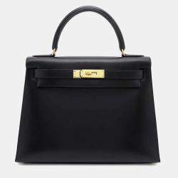 Hermes Black Box Calf Leather Kelly Sellier 28 Handbag 