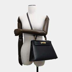 Hermes Black Box Calf Leather Kelly Sellier 28 Handbag 