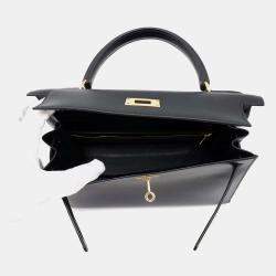Hermes Black Box Calf Leather Kelly Sellier 28 Handbag 