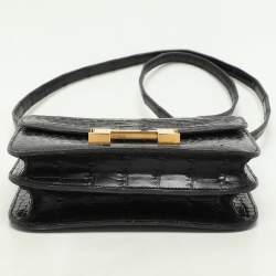 Pre Owned Hermes Black Crocodile Porosus Constance Gold Finish Constance 18 Bag