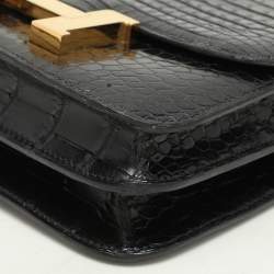 Pre Owned Hermes Black Crocodile Porosus Constance Gold Finish Constance 18 Bag