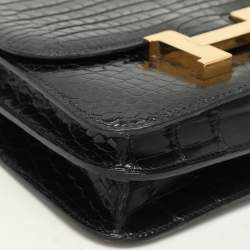 Pre Owned Hermes Black Crocodile Porosus Constance Gold Finish Constance 18 Bag