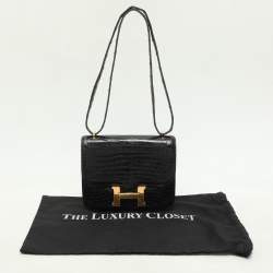 Pre Owned Hermes Black Crocodile Porosus Constance Gold Finish Constance 18 Bag