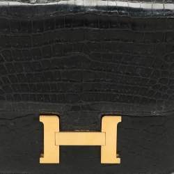 Pre Owned Hermes Black Crocodile Porosus Constance Gold Finish Constance 18 Bag