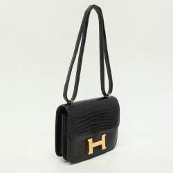 Pre Owned Hermes Black Crocodile Porosus Constance Gold Finish Constance 18 Bag