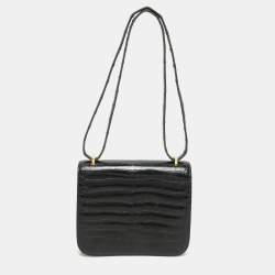 Pre Owned Hermes Black Crocodile Porosus Constance Gold Finish Constance 18 Bag