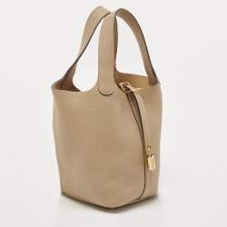 مملوكة مسبقًا Hermes Beige Marfa Taurillon Clemence Leather Picotin Lock 18 Bag