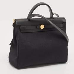 Pre Owned Hermes Noir Toile Militaire and Vache Hunter Herbag 31 Bag