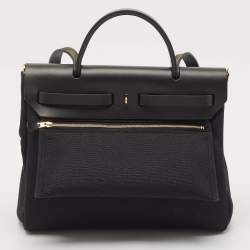 Pre Owned Hermes Noir Toile Militaire and Vache Hunter Herbag 31 Bag