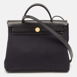 Pre Owned Hermes Noir Toile Militaire and Vache Hunter Herbag 31 Bag