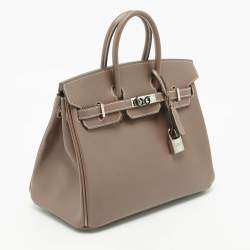 Hermes Etoupe Tadelakt Leather Palladium Finish Birkin 25 Bag