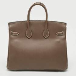 Hermes Etoupe Tadelakt Leather Palladium Finish Birkin 25 Bag